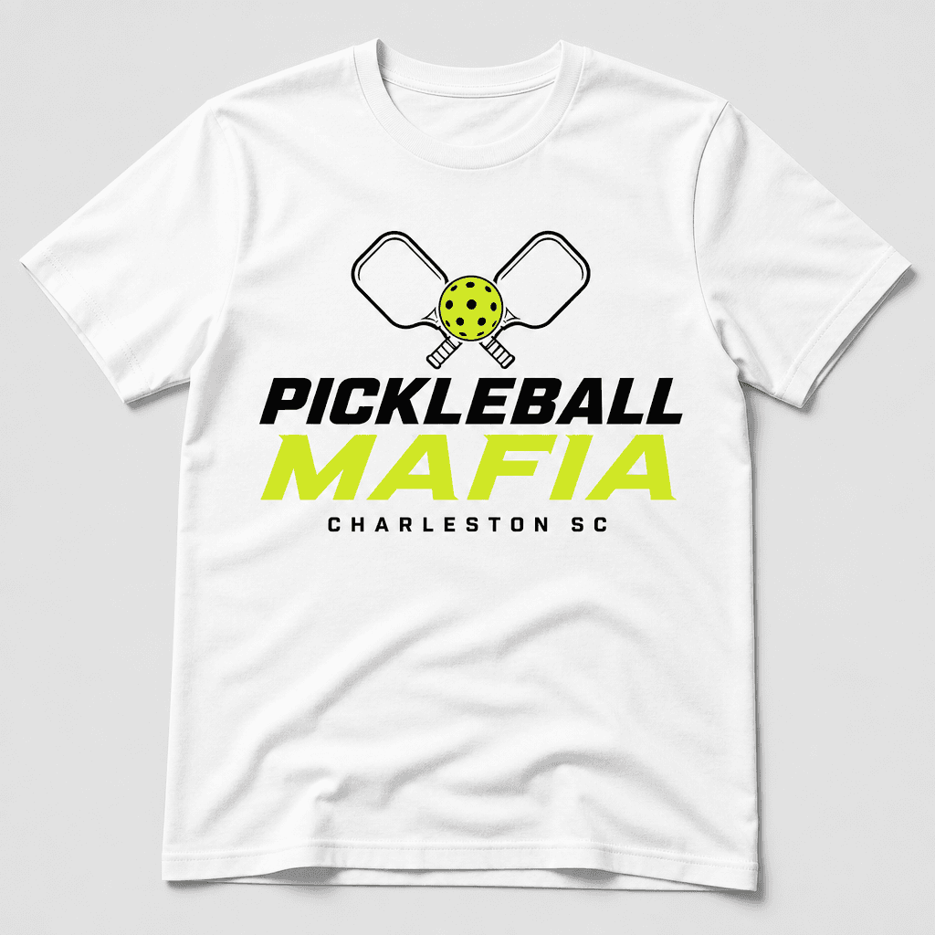 White Pickleball Mafia support tee with volt logo